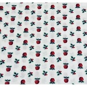 Apples Holly & Ivy Print Christmas Vintage Christmas Fabric White 27" x43"